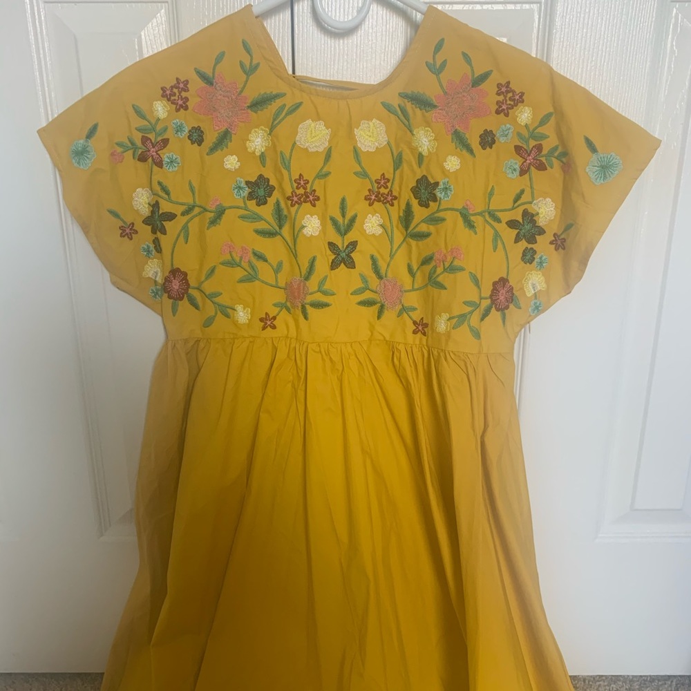 Yellow Embroidered Babydoll Dress